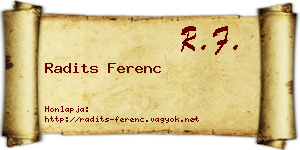 Radits Ferenc névjegykártya